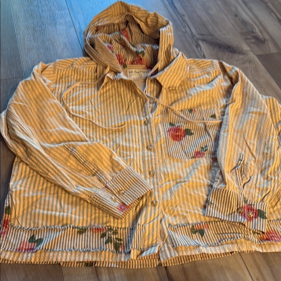 Free People We The Free About to Slide Hoodie Shirt - Floral Striped - Picture 3 of 6